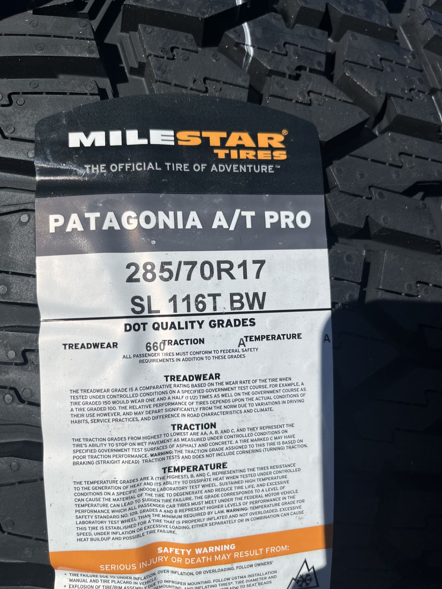 Milestar Patagonia A/T Pro 285-70-17 NEW Set of 4